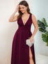 Elegant Plus Size V-Neck Empire Waist Evening Gown with High Slit