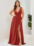Elegant Plus Size V-Neck Empire Waist Evening Gown with High Slit