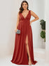 Elegant Plus Size V-Neck Empire Waist Evening Gown with High Slit
