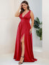 Elegant Plus Size V-Neck Empire Waist Evening Gown with High Slit