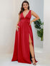 Elegant Plus Size V-Neck Empire Waist Evening Gown with High Slit