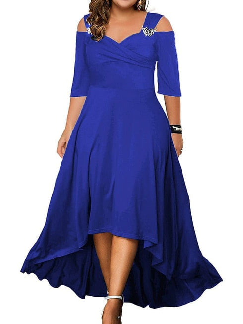Elegant Plus Size V-Neck Formal Dress with Hollow Out Details