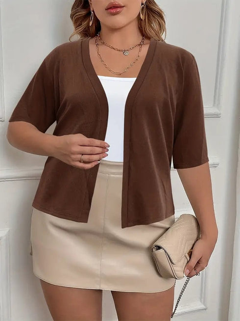 Elegant Plus Size Women's Cardigan with Half Sleeve Stretch - Versatile and Sophisticated