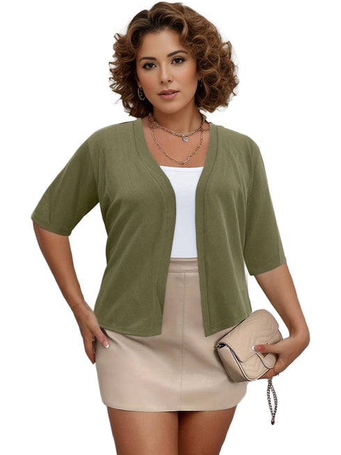 Elegant Plus Size Women's Cardigan with Half Sleeve Stretch - Versatile and Sophisticated