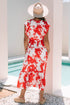 red floral long dress