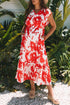 red floral long dress