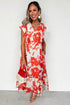 red floral long dress
