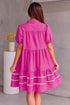 Elegant Rose Red Ric-Rac Puff Sleeve Shirt Dress