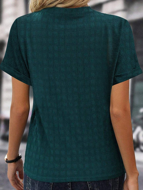 Elegant Sea Green Textured V-Neck Blouse