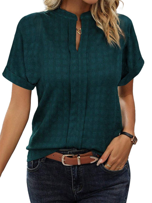Elegant Sea Green Textured V-Neck Blouse