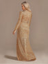 Elegant Sequin V Neck Long Sleeve Floor Length Party Maxi Dress