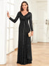 Elegant Sequin V Neck Long Sleeve Floor Length Party Maxi Dress