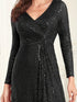 Elegant Sequin V Neck Long Sleeve Floor Length Party Maxi Dress
