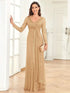 Elegant Sequin V Neck Long Sleeve Floor Length Party Maxi Dress
