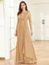 Elegant Sequin V Neck Long Sleeve Floor Length Party Maxi Dress