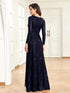 Elegant Sequin V Neck Long Sleeve Floor Length Party Maxi Dress