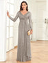 Elegant Sequin V Neck Long Sleeve Floor Length Party Maxi Dress