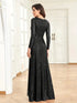 Elegant Sequin V Neck Long Sleeve Floor Length Party Maxi Dress