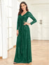 Elegant Sequin V Neck Long Sleeve Floor Length Party Maxi Dress
