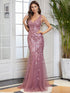 Elegant Sequined V-Neck Mermaid Evening Gown