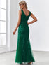 Elegant Sequined V-Neck Mermaid Evening Gown