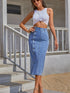 Elegant Single-Breasted High Waist Split Denim Maxi Dress