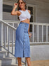 Elegant Single-Breasted High Waist Split Denim Maxi Dress