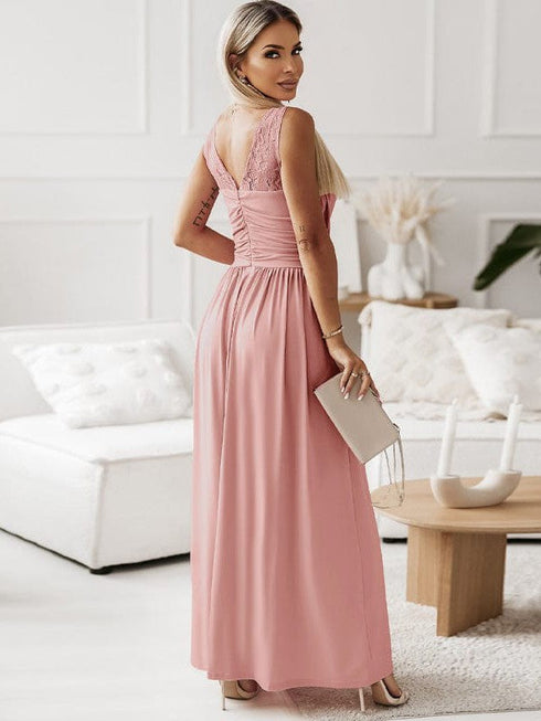 Elegant Sleeveless Backless Deep V Dress with Pleated Waist