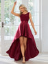 Elegant Sleeveless High Low Lace & Stain Evening Gowns