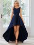 Elegant Sleeveless High Low Lace & Stain Evening Gowns