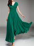 Elegant Solid Surplice Neck High Waist Short Sleeve Maxi Dress