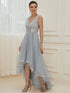 Elegant Sparkling Asymmetrical Hem Deep V Neck Evening Dress