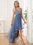 Elegant Sparkling Asymmetrical Hem Deep V Neck Evening Dress