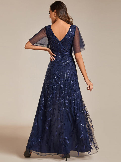 Elegant Sparkling Sequin V-Neck High Low Evening Gown