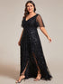 Elegant Sparkling Sequin V-Neck High Low Evening Gown
