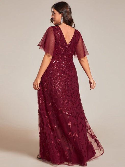 Elegant Sparkling Sequin V-Neck High Low Evening Gown