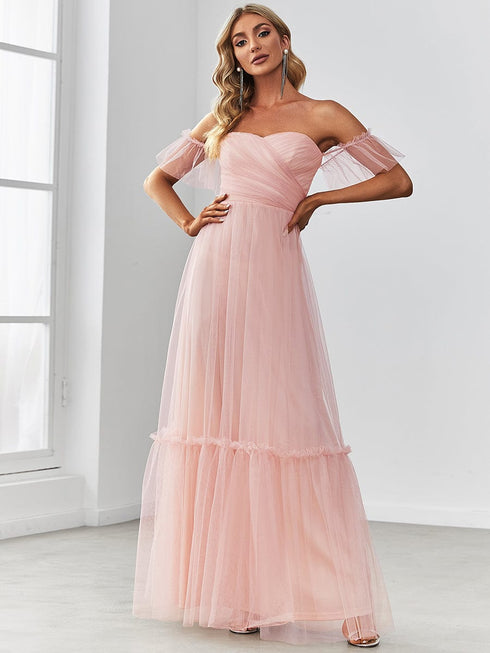 Elegant Strapless A Line Evening Gown with Cascading Ruffles