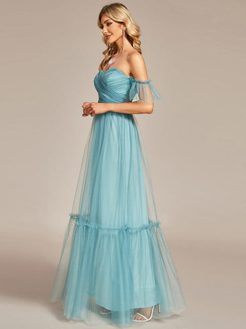 Elegant Strapless A Line Evening Gown with Cascading Ruffles