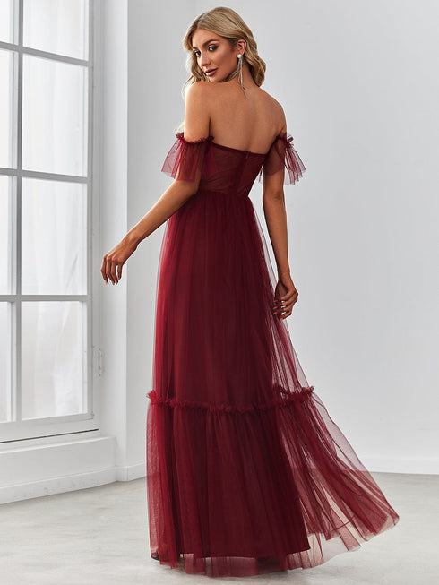 Elegant Strapless A Line Evening Gown with Cascading Ruffles
