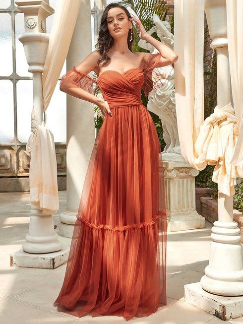 Elegant Strapless A Line Evening Gown with Cascading Ruffles
