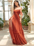 Elegant Strapless A Line Evening Gown with Cascading Ruffles