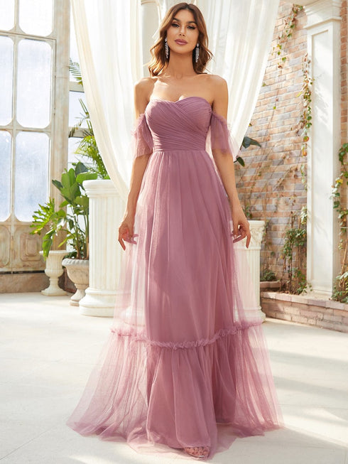 Elegant Strapless A Line Evening Gown with Cascading Ruffles