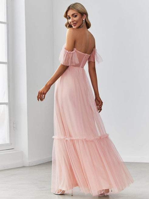 Elegant Strapless A Line Evening Gown with Cascading Ruffles