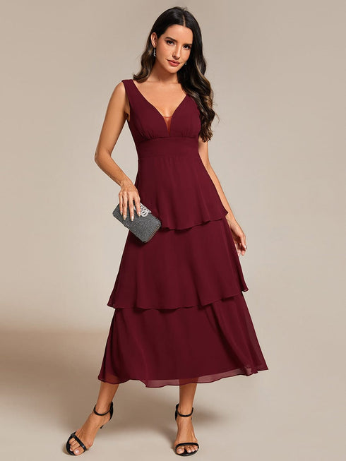 Elegant Tiered Ruffle Hem Wedding Guest Dress with Spaghetti Straps