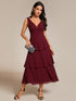 Elegant Tiered Ruffle Hem Wedding Guest Dress with Spaghetti Straps