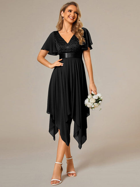 Elegant V-Neck Chiffon Evening Dress Featuring Short Sleeves