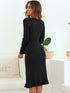 Elegant V-Neck Knitted Dress with Long Sleeves and High Waist