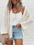 Elegant White Crochet Knit Open Front Cardigan
