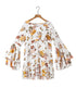 Elegant White Floral Print Ruffle Sleeve Mini Dress
