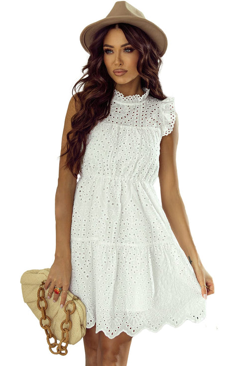 Elegant White Hollow Flutter Mini Dress